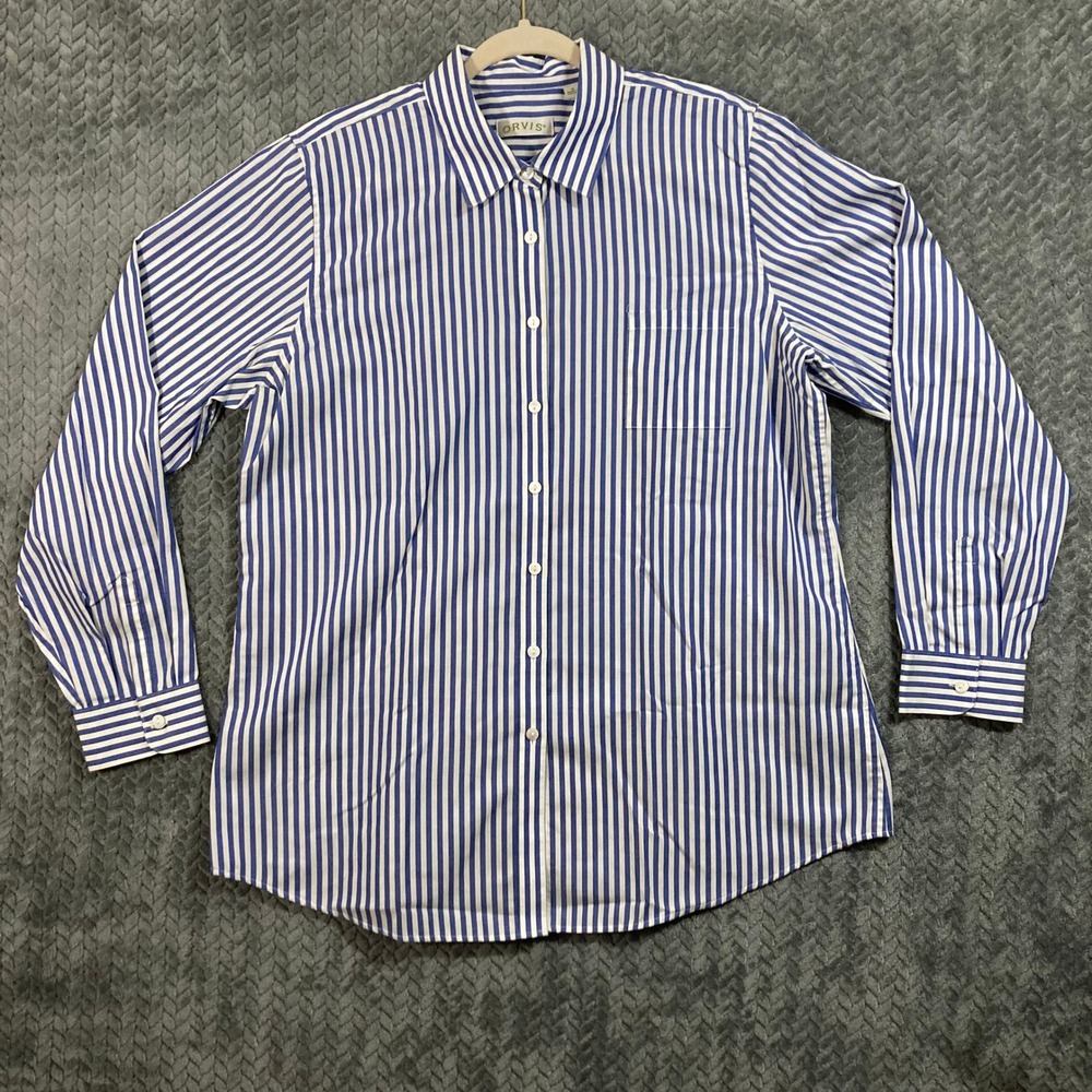 Orvis Shirt Womens 18 Striped Blue Button-down